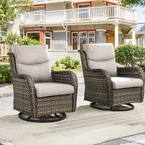 Outdoor Swivel Rocker Patio Chairs - 360 Degree Swivel Glider Seating Wicker Rocking Chairs Set of 2 with High Back for Porch Balcony Deck - 1 of 4