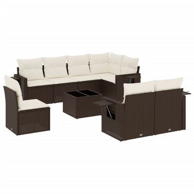 vidaXL 9 Piece Patio Sofa Set with Cushions Brown and Cream - Without Table