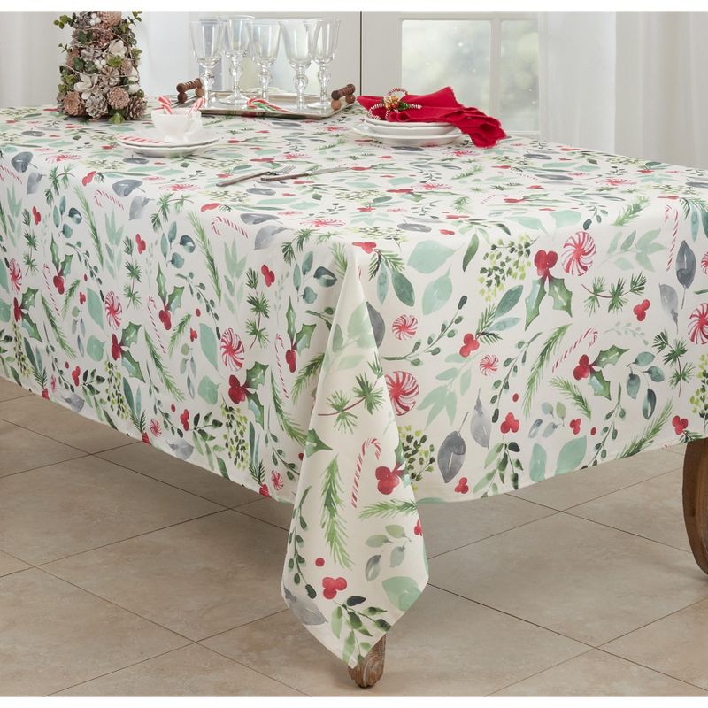 Saro Lifestyle Holiday Tablecloth With Christmas Foliage and Candy Canes, 4 of 6