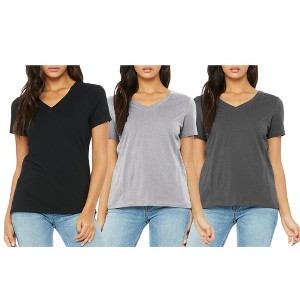 Blue Ice  Women's Loose Fitting  Short Sleeve V-Neck Tee- 3 Pack - 1 of 1
