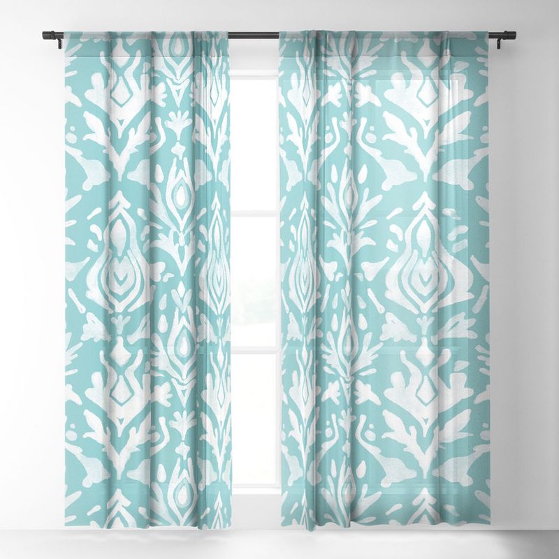 Emanuela Carratoni Teal Ikat Set of 2 Panel Sheer Window Curtain - Deny Designs, 3 of 7