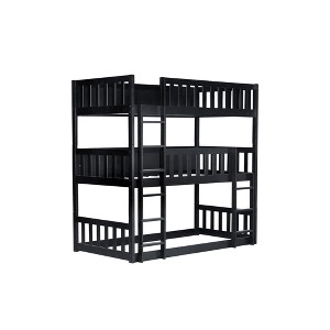 YOOCOZZ Twin Size Triple Rubber Wood Bunk Bed with Ladders and Guardrails - 1 of 4