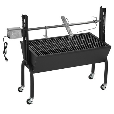Outsunny Electric Rotisserie Grill Roaster, Portable Charcoal BBQ, 15 W Automatic Roasting Machine with Load and Height Adjustable with Wheels