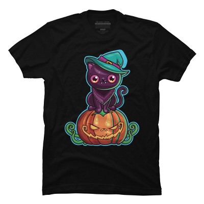 Men's Design By Humans Ferociously Cute Halloween Vampire Witch Kitty Cat By LittleBunnySunshine T-Shirt
