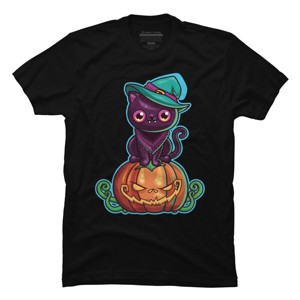 Men's Design By Humans Ferociously Cute Halloween Vampire Witch Kitty Cat By LittleBunnySunshine T-Shirt - 1 of 2