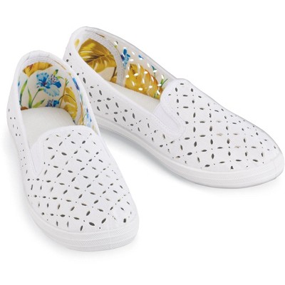 Collections Etc Stylish Laser-Cut Detail Stretch Slip-On Sneakers