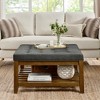 KTMBDW Large Square Upholstered Linen Ottoman Coffee Table, Large Footrest Ottoman with Wood Shelf-Linen - 2 of 4