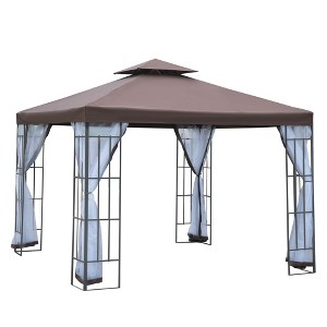 Outsunny 10'x10' Outdoor Gazebo, Double Tiered Canopy Tent with Mosquito Netting, and Steel Frame for Patio, Backyards and Parties, Coffee - 1 of 4