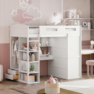 Whisen Elegant Design Loft Bed with Desk, Wardrobes, 4 Drawers and 4 Shelves - 1 of 4