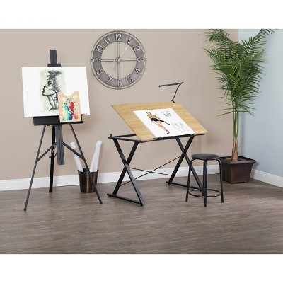 Ashwood and Charcoal Adjustable Drawing Table with Steel Frame