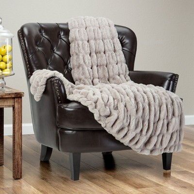 Luxurious Taupe Faux Fur Reversible Throw Blanket, 50" x 65"