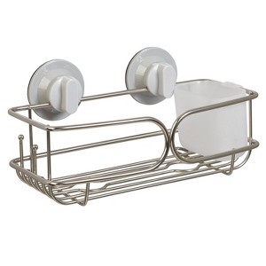 Basket - Zenna Home: Rustproof Stainless Steel Shower Organizer with Adhesive Strips & Suction Cups, 10" Width - 1 of 4