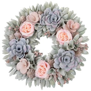 Northlight Roses and Thistle Wooden Artificial Floral Spring Wreath - 14" - 1 of 4