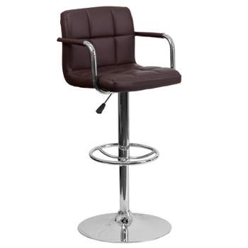 Emma and Oliver Contemporary Quilted Vinyl Adjustable Height Barstool with Arms