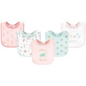 Hudson Baby Infant Girls Cotton Bibs, Turtley Adorable, One Size - 1 of 4