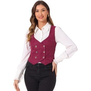 Allegra K Women's Plaid Vintage Steampunk Waistcoat Suit Vest - 1 of 4