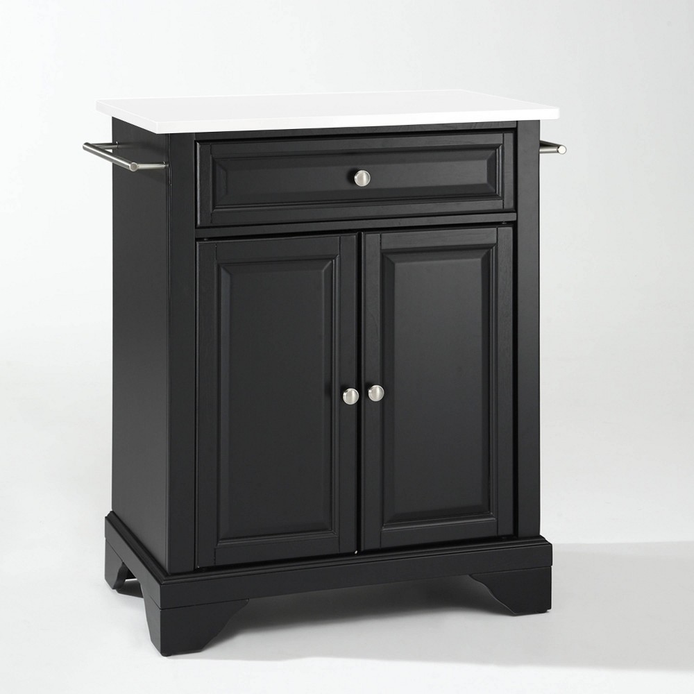 Lafayette Stone Top Portable Kitchen Island/Cart Black/White - Crosley: MDF Frame, Stone Surface, Towel Bar, Casters