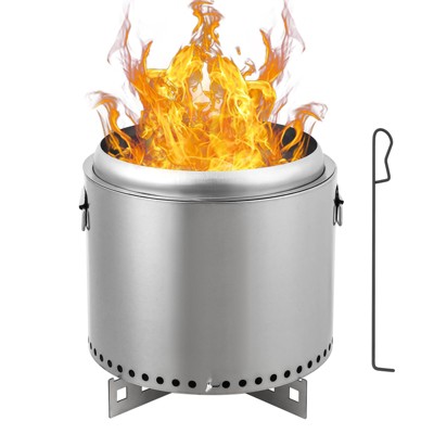 TROPOW 16.5" Smokeless Fire Pit - Portable Stainless Steel Camping Stove with Cross Bracket for Outdoor Wood Burning (Silver, 1-Pack)
