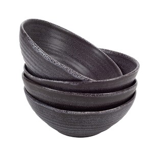 Modern Chic Ribbed Ceramic Stoneware Dinnerware Bowls Set of 4 - Charcoal Grey - 1 of 4