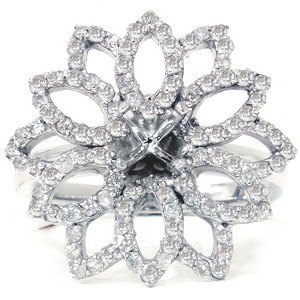 Pompeii3 3/4ct Diamond Flower Ring Setting 14K White Gold - 1 of 4