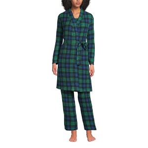 Lands' End Women's Brushed Cozy Waffle Jersey 3 Piece Pajama Set - Tank Top Pant and Robe - 1 of 4