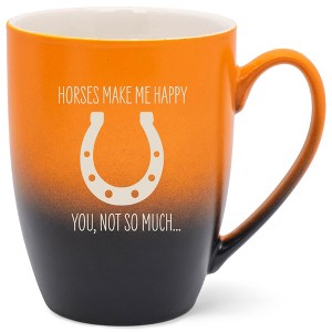 100 North Horseshoe Design 10 Ounce Orange and Black Two Toned Ombre, Comfortably Fits Your Hands, Ceramic Tea Coffee Cup Mug, Horses make me happy, - 1 of 1