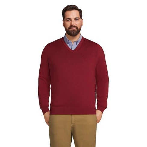 Lands' End Men's Big Fine Gauge Supima Cotton V-neck Sweater - 2x Big ...