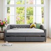 Full Size Upholstered Daybed with Storage Drawers, Tufted Linen Fabric Sofa Bed Frame with Slats, No Box Spring Needed - 2 of 4