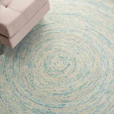 Ivory and Blue Hand-Tufted Wool Square Area Rug