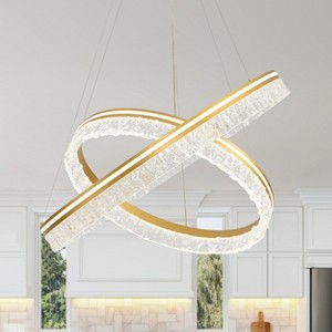 BAOURE Modern LED Chandelier 2 Ring 23.6in Grey Pendant Lighting  for Kitchen Island Dimmable LED Pendant Ceiling Light with Remote for Dining Room - 1 of 4