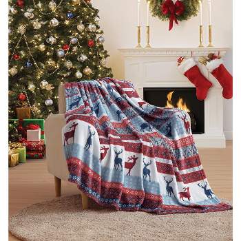 Kate Aurora Reykjavik Christmas Reindeer Ultra Soft & Plush Accent Fleece Throw Blanket - 50 in. x 60 in.