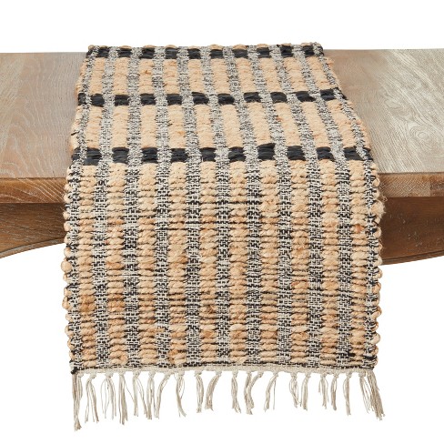 Saro Lifestyle Textured Bold Stripe Fringe Table Runner, 16"x72", Black - image 1 of 3