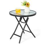 Tangkula 18" Patio Side Table Outdoor Folding Coffee Table w/ Tempered Glass Table Top