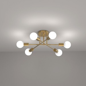 YANSUN 16 in. 6-Light Modern Gold Sputnik Semi-Flush Mount Linear Ceiling Light Fixture for Living Room, Kitchen, Bedroom - 1 of 4