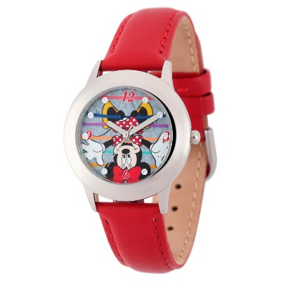 Girls' Disney Minnie Mouse Stainless Steel Case with Glitz Watch - Red