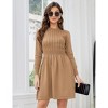 Women Long Sleeve Knitted Crewneck High Waist A-Line Cute Mini Sweater Dress - 2 of 4