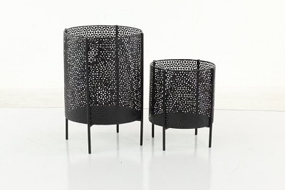 Set of 2 Black Metal Cylinder Floor Planters