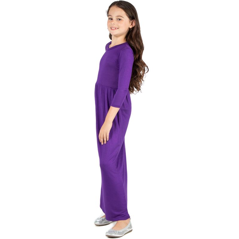 24seven Comfort Apparel Girls Three Quarter Sleeve Pleated Maxi Dress, 2 of 5