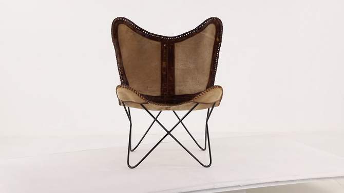 Rustic Canvas and Leather Boulangerie Butterfly Accent Chair Light Brown - Olivia &#38; May, 2 of 7, play video