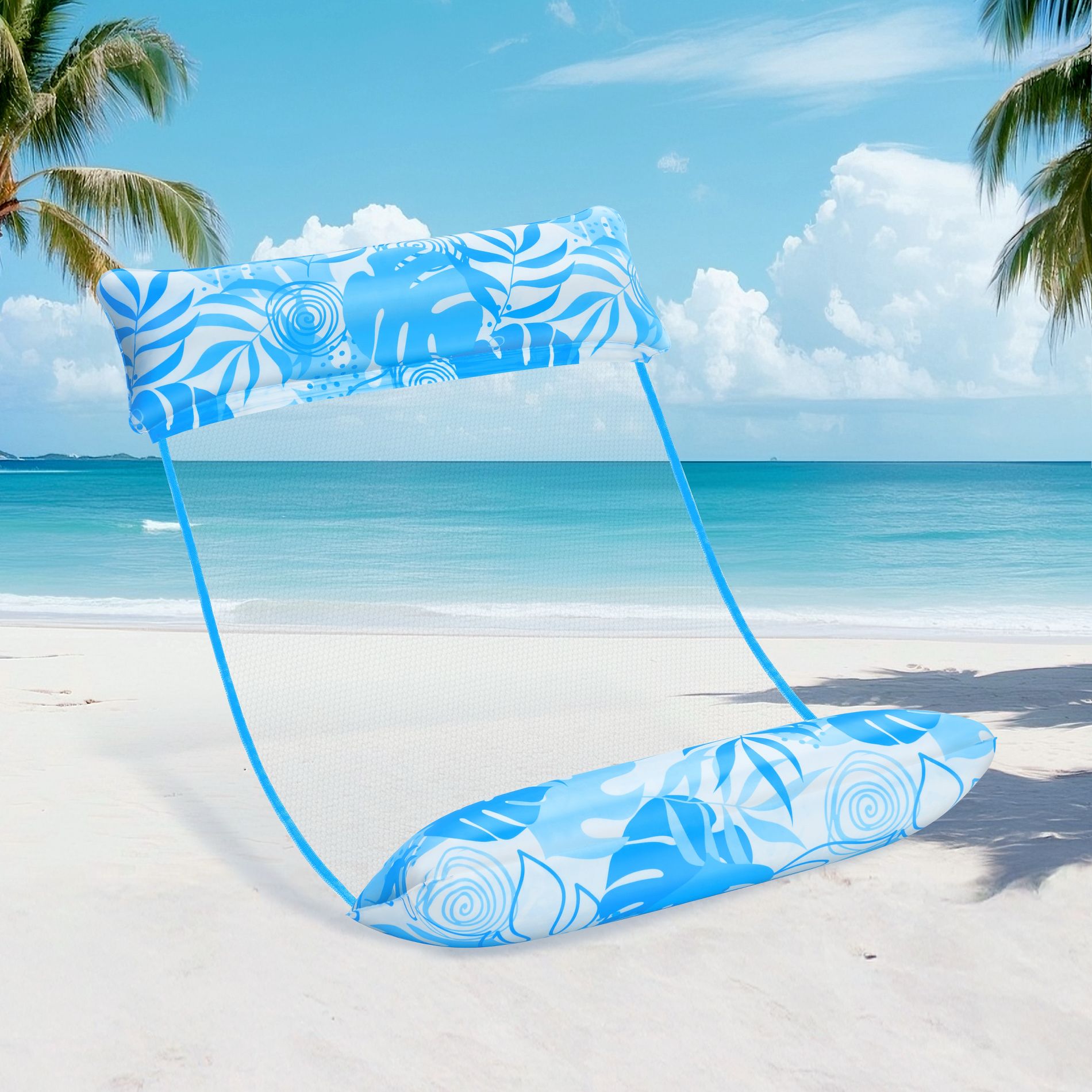 Joyfy Pool Floats, 4-in-1 Versatile Inflatable Pool Floaties, Soft PVC Pool Hammock Floats for Adult, Blue Pool Lounge Chairs for Beach Lake Fun