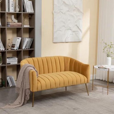 SEYNAR Modern Glam Comfy 50" Metal Legs Curved Sofa 2 Seaters Loveseat with Tufted Back