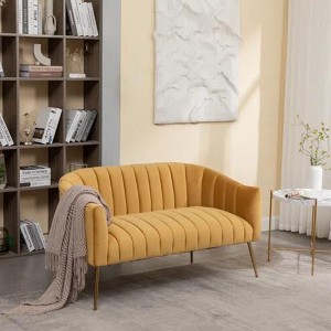 SEYNAR Modern Glam Comfy 50" Metal Legs Curved Sofa 2 Seaters Loveseat with Tufted Back - 1 of 4