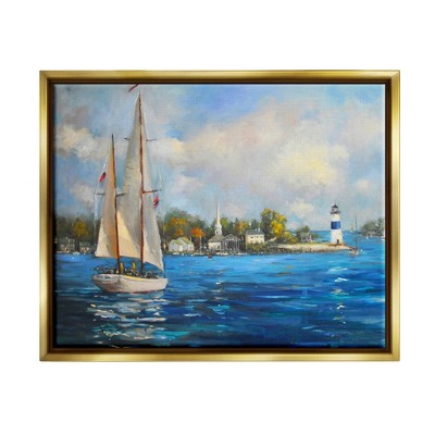 Stupell Industries Sailboats Ocean Landscape Framed Floater Canvas Wall Art