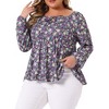 Women's Plus Size Floral Tie Keyhole Neck Long Sleeve Casual Peplum Blouse - Agnes Orinda - 2 of 4