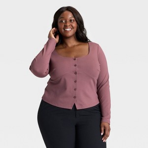 Women's Ponte Button-Front Long Sleeve Top - A New Day™ - 1 of 3