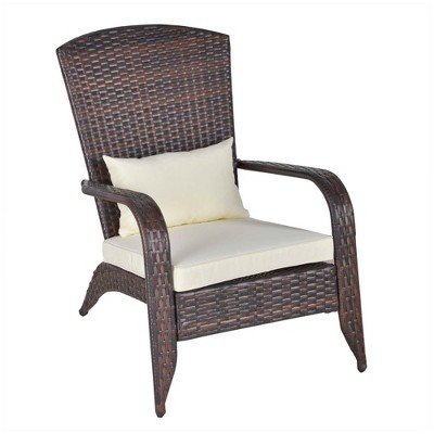 Outsunny Patio Adirondack Chair with All-Weather Rattan Wicker, Soft Cushions, Tall Curved Backrest for Deck or Garden