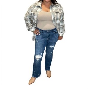 Women's Mid Rise Distressed Ankle Flare Jeans - RISEN - 1 of 4