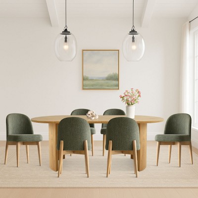 7-Piece Oval Dining Table Set, Modern Wood Table in Black or Oak with 6 Upholstered Chairs, Solid Wood Legs-Maison Boucle