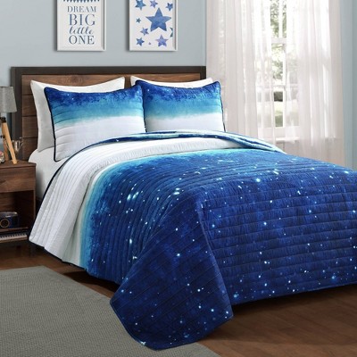 2pc Twin Make A Wish Space Star Ombre Quilt Set Navy - Lush Décor