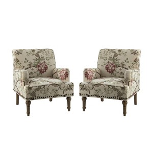 Set of 2 Reggio  Traditional  Wooden Upholstered  Armchair with Floral Patterns and  Nailhead Trim | ARTFUL LIVING DESIGN - 1 of 4